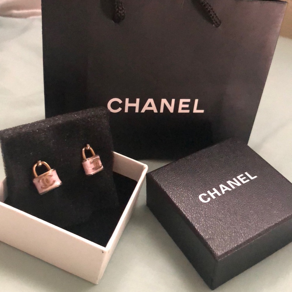 Authentic vintage Chanel pad lock earings
